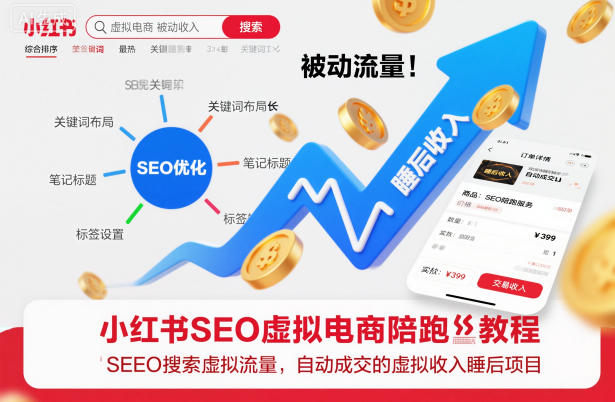 小红书SEO虚拟电商陪跑教程，实现seo搜索被动流量，自动成交的被动收入睡后项目-墨痕微课