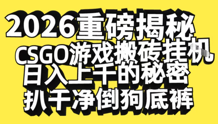 2026开年重磅解密，CSGO游戏搬砖挂G日入1k+的秘密，把倒狗的底裤扒干【揭秘】-墨痕微课