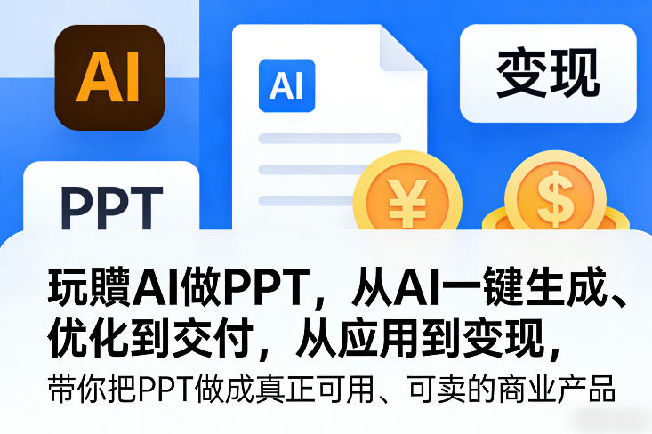 玩賺AI做PPT，从AI一键生成、优化到交付，从应用到变现，带你把PPT做成真正可用、可卖的商业产品-墨痕微课
