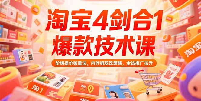 淘宝4剑合1爆款技术课73期:阶梯提价破量法,内外销双改策略 全站推广拉升-墨痕微课
