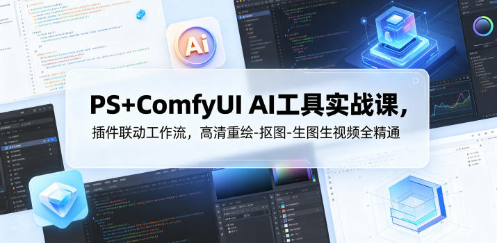PS+ComfyUI AI工具实战课，插件联动工作流，高清重绘-抠图-生图生视频全精通-墨痕微课