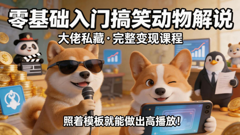 零基础入门搞笑动物解说，大佬私藏完整变现课程，照着模板就能做出高播放-墨痕微课