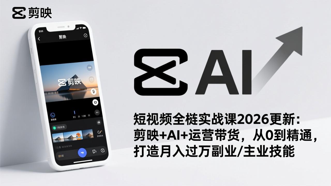 短视频全栈实战课2026更新：剪映+AI+运营带货，从0到精通，打造月入过万副业/主业技能-墨痕微课