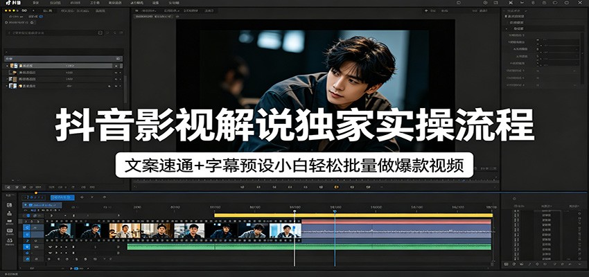 抖音影视解说独家实操流程，文案速通+字幕预设小白轻松批量做爆款视频-墨痕微课