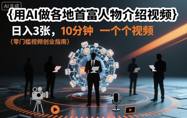 用AI做各地首富人物介绍视频，日入3张，10分钟一个视频-墨痕微课