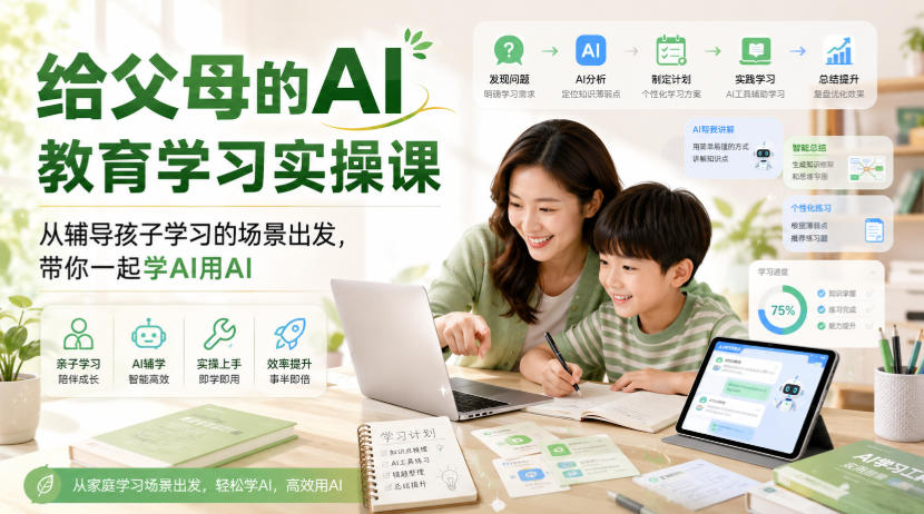 给父母的AI教育学习实操课，从辅导孩子学习的场景出发，带你一起学AI用AI-墨痕微课