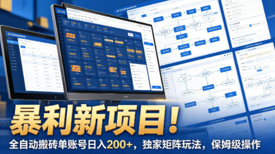 暴利新项目！全自动搬砖单账号日入200+，独家矩阵玩法，保姆级操作【揭秘】-墨痕微课