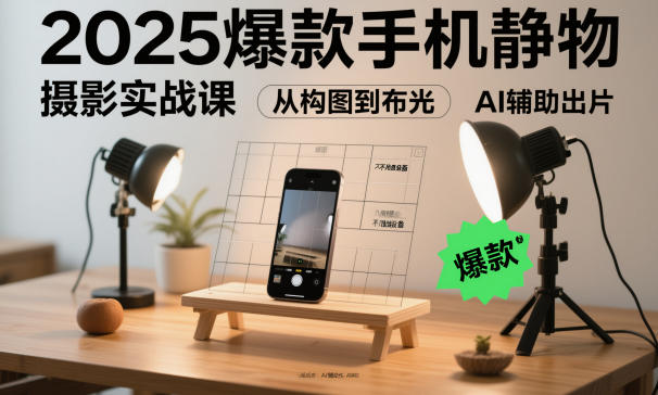 2025爆款手机静物摄影实战课，从构图到布光，不用贵设备，AI辅助出片-墨痕微课