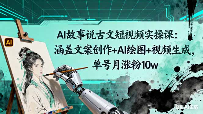 AI故事说古文短视频实操课:涵盖文案创作+AI绘图+视频生成,单号月涨粉10w-墨痕微课