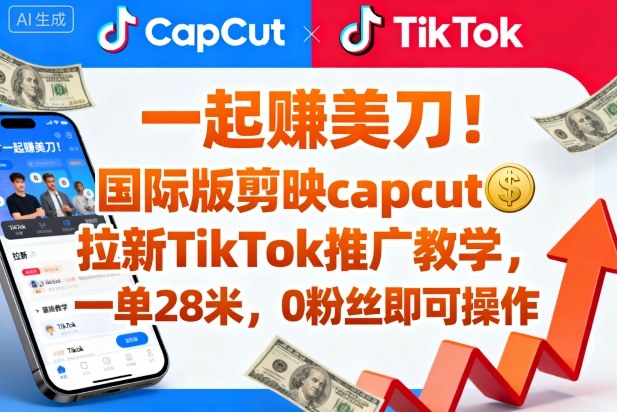 一起賺美刀!国际版剪映capcut拉新TikTok推广教学,一单28米,0粉丝即可操作(附推广入口和教学)-墨痕微课