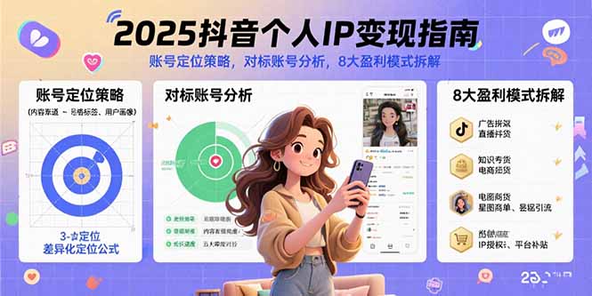 2025抖音个人IP变现指南，账号定位策略，对标账号分析，8大盈利模式拆解-墨痕微课