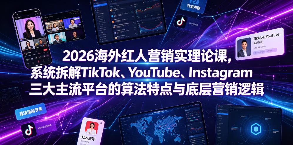 2026海外红人营销实理论课,系统拆解TikTok、YouTube、Instagram三大主流平台的算法特点与底层营销逻辑-墨痕微课