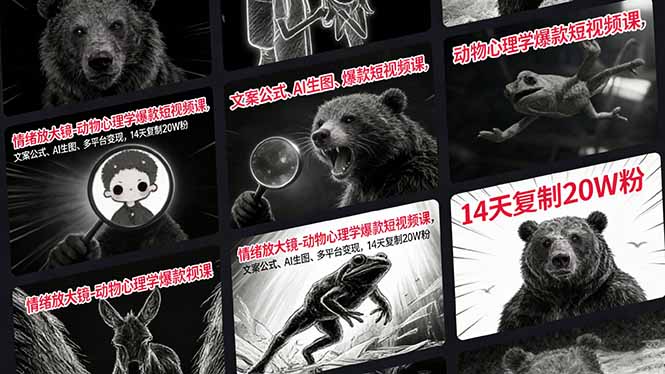 情绪放大镜-动物心理学爆款短视频课，文案公式、AI生图、多平台变现，14天复制20W粉-墨痕微课