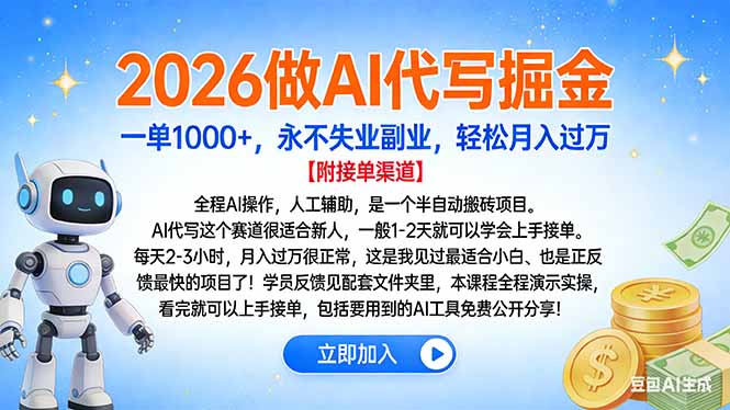 2026做AI代写掘金，一单1000+，永不失业副业，轻松月入过万-墨痕微课