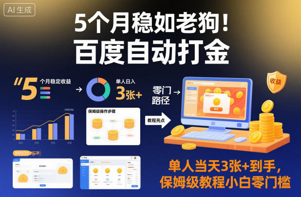 5个月稳如老狗！百度自动打金，单人当天3张+到手，保姆级教程小白零门槛【揭秘】-墨痕微课