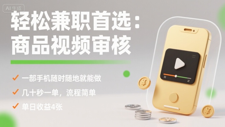轻松兼职首选：商品视频审核，一部手机随时随地就能做，几十秒一单，流程简单，单日收益4张【揭秘】-墨痕微课