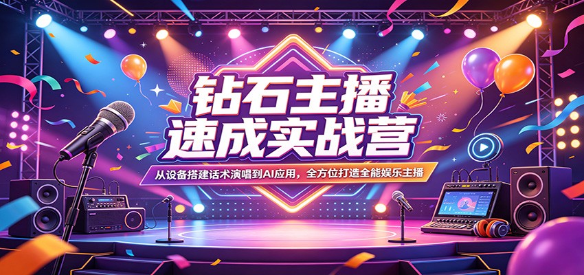 钻石主播速成实战营：从设备搭建话术演唱到AI应用，全方位打造全能娱乐主播-墨痕微课