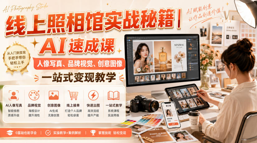线上照相馆实战秘籍|AI速成课,人像写真、品牌视觉、创意图像一站式变现教学-墨痕微课