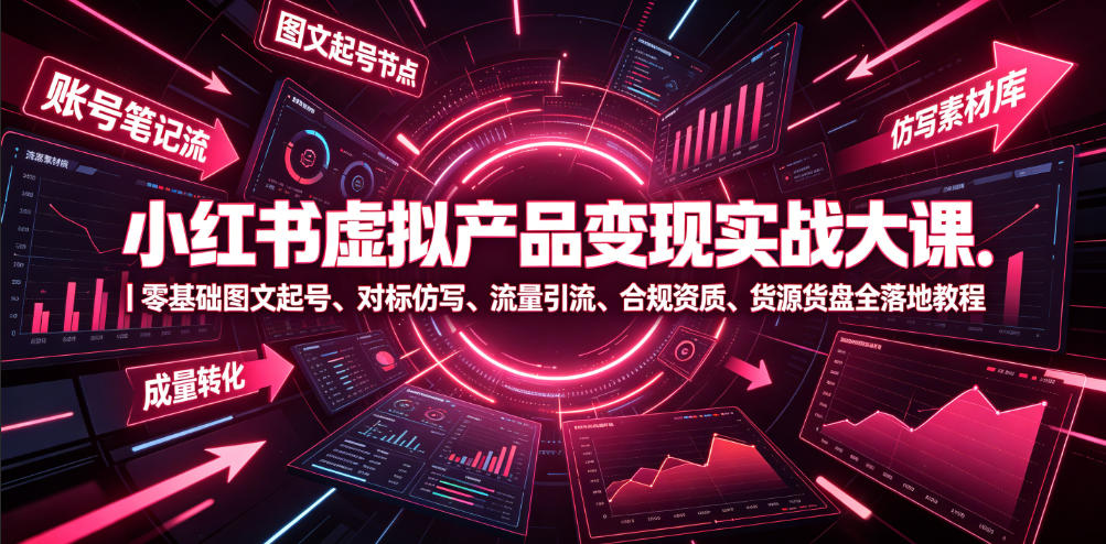 小红书虚拟产品变现实战大课｜零基础图文起号、对标仿写、流量引流、合规资质、货源货盘全落地教程-墨痕微课