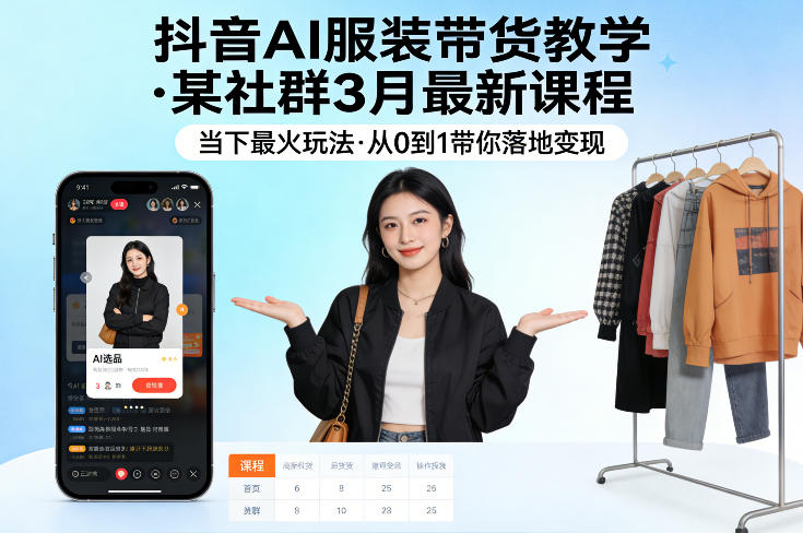 抖音AI服装带货教学，某社群3月最新课程，当下最火玩法，从0到1带你落地变现-墨痕微课