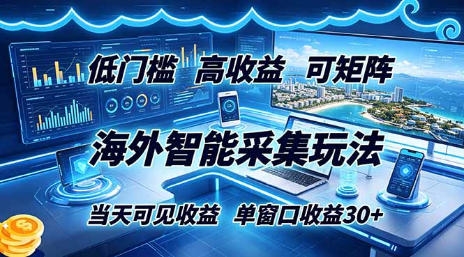 海外智能采集玩法，低门槛高单价可矩阵，当天可见收益，单窗口30+-墨痕微课