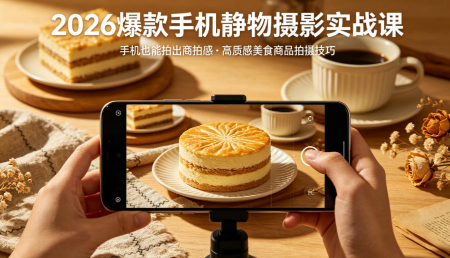 2026爆款手机静物摄影实战课，手机也能拍出商拍感，学会拍出高质感美食商品-墨痕微课
