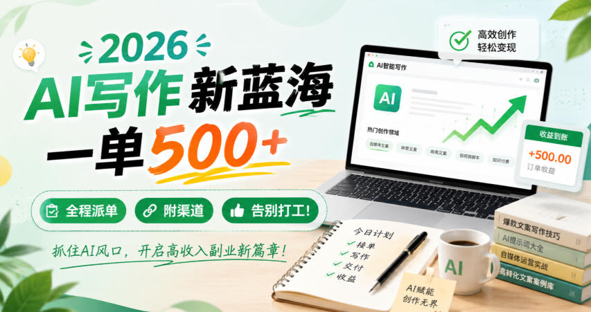 2026 AI写作新蓝海,一单500+,全程派单,附渠道,告别打工!【揭秘】-墨痕微课