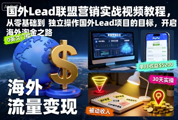 国外Lead联盟营销实战视频教程,从零基础到独立操作国外Lead项目的目标,开启海外淘金之路-墨痕微课