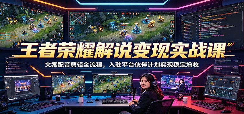 王者荣耀解说变现实战课:文案配音剪辑全流程,入驻平台伙伴计划实现稳定增收-墨痕微课