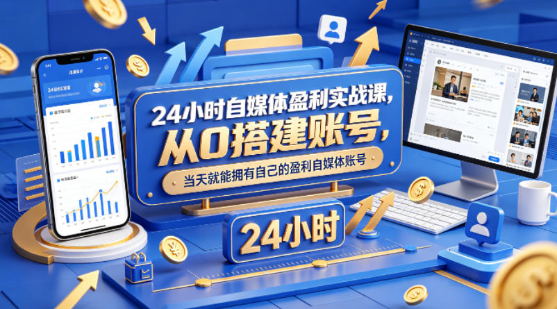 24小时自媒体盈利实战课，从0搭建账号，当天就能拥有自己的盈利自媒体账号-墨痕微课