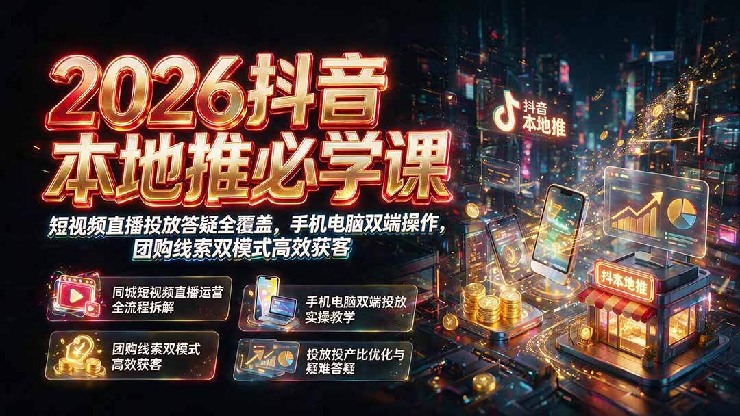 2026抖音本地推必学课|短视频直播投放答疑全覆盖,手机电脑双端操作,团购线索双模式高效获客-墨痕微课