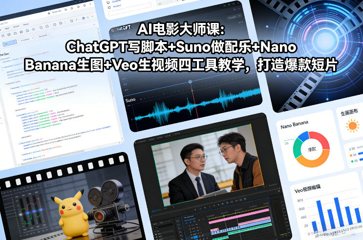 AI电影大师课：ChatGPT写脚本+Suno做配乐+Nano Banana生图+Veo生视频，打造爆款短片-墨痕微课