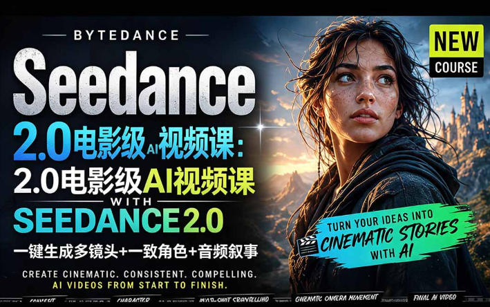 字节跳动的Seedance 2.0 AI电影视频生成制作教程,一键生成多镜头+一致角色+音频叙事-中英字幕-墨痕微课