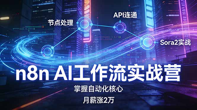 n8n AI工作流实战营，节点处理+API连通+Sora2实战，掌握自动化核心月薪涨2万-墨痕微课