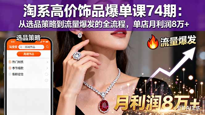 淘系高价饰品爆单课74期:从选品策略到流量爆发的全流程,单店月利润8万+-墨痕微课