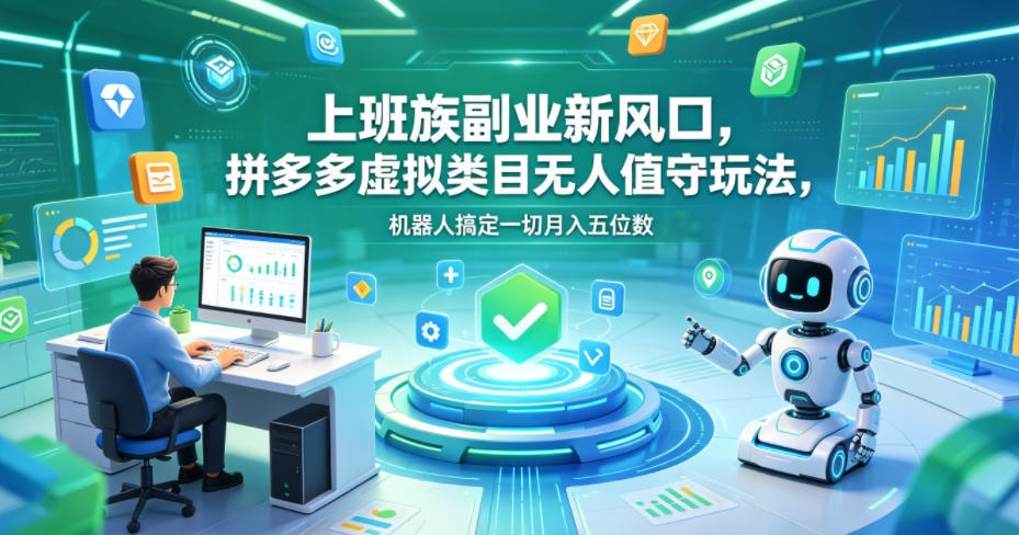 上班族副业新风口，拼多多虚拟类目无人值守玩法，机器人搞定一切月入五位数【揭秘】-墨痕微课
