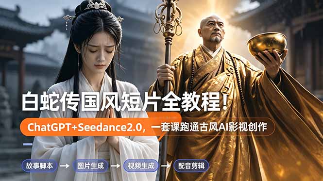 白蛇传-国风短片全教程！ChatGPT+Seedance2.0，一套课跑通古风AI影视创作-墨痕微课