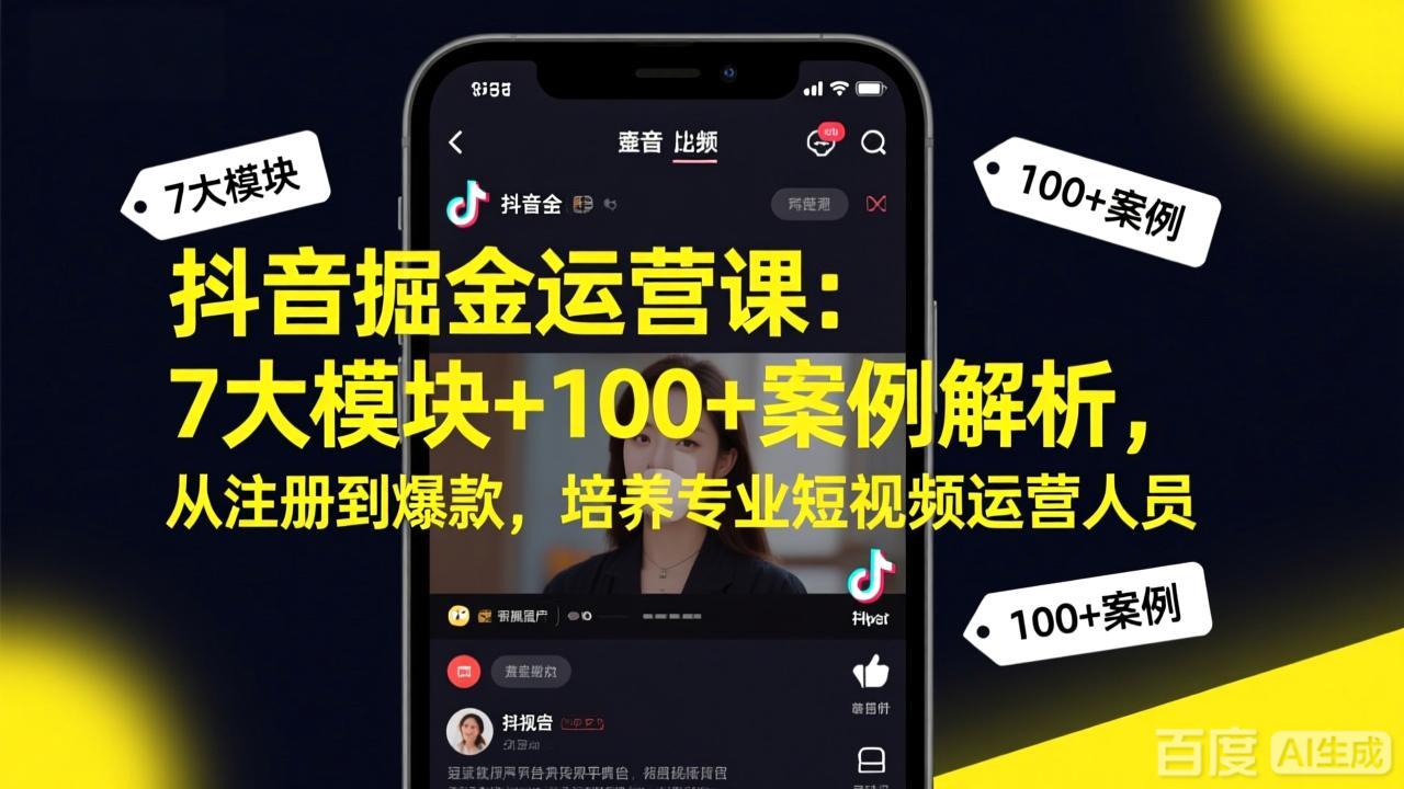 抖音掘金运营课：7大模块+100+案例解析，从注册到爆款，培养专业短视频运营人员-墨痕微课