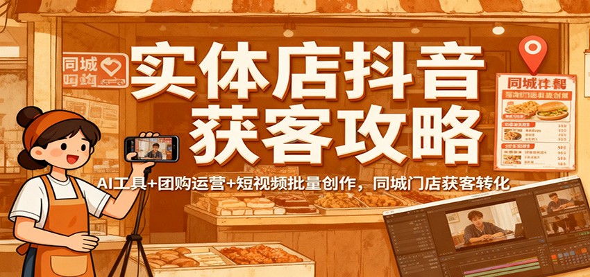 实体店抖音获客攻略：AI工具+团购运营+短视频批量创作，同城门店获客转化-墨痕微课