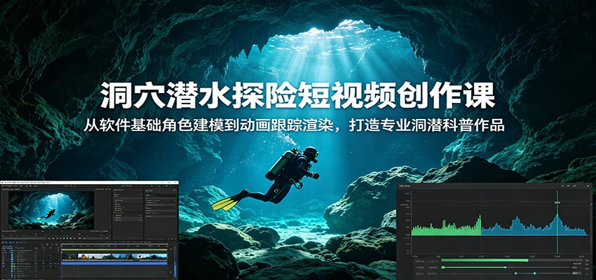 洞穴潜水探险短视频创作课：从软件基础角色建模到动画跟踪渲染，打造专业洞潜科普作品-墨痕微课