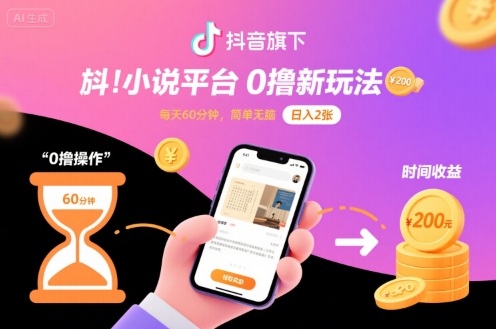 抖音旗下小说平台0撸新玩法,每天挂G60分钟,简单无脑,日入2张【揭秘】-墨痕微课