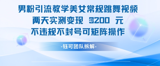 男粉引流教学美女常规跳舞视频两天实测变现1k+,不违规不封号可矩阵操作-墨痕微课