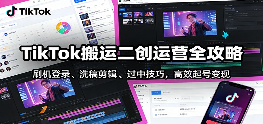 TikTok搬运二创运营全攻略:刷机登录、洗稿剪辑 、过中技巧,高效起号变现-墨痕微课