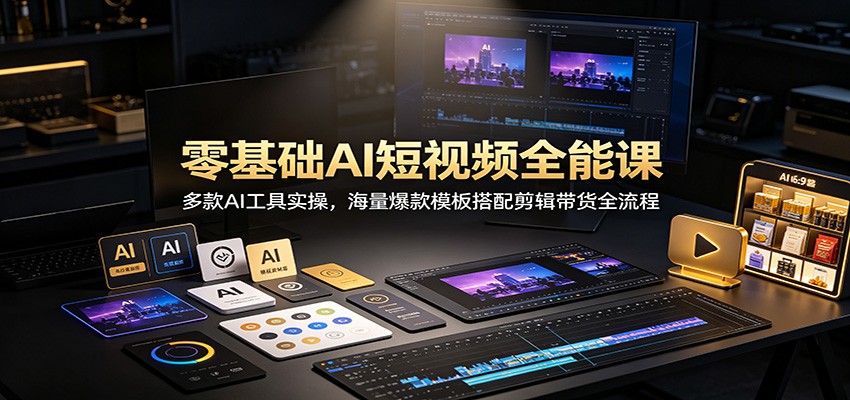零基础AI短视频全能课：多款AI工具实操，海量爆款模板搭配剪辑带货全流程-墨痕微课