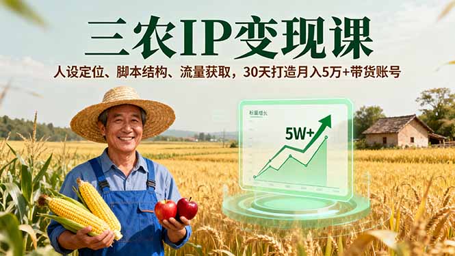 三农IP变现课,人设定位、脚本结构、流量获取,30天打造月入5万+带货账号-墨痕微课