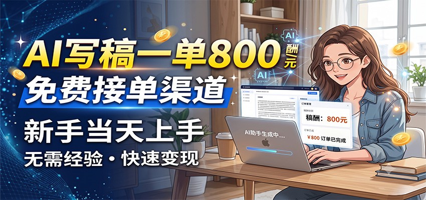 AI写稿一单800，免费接单渠道，一单一结几十到上千，新手当天上手-墨痕微课