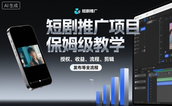 短剧推广项目保姆级教学,授权、收益、流程、剪辑,发布等全流程-墨痕微课