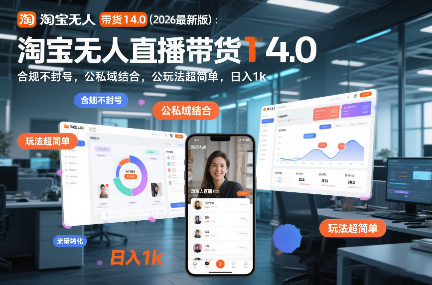 淘宝无人直播带货14.0(2026最新版):合规不封号,公私域结合,玩法超简单,日入1k+【揭秘】-墨痕微课