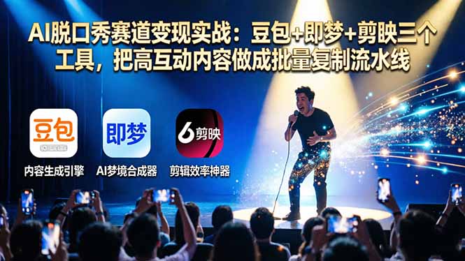 AI脱口秀赛道变现实战：豆包+即梦+剪映三个工具，把高互动内容做成批量复制流水线-墨痕微课