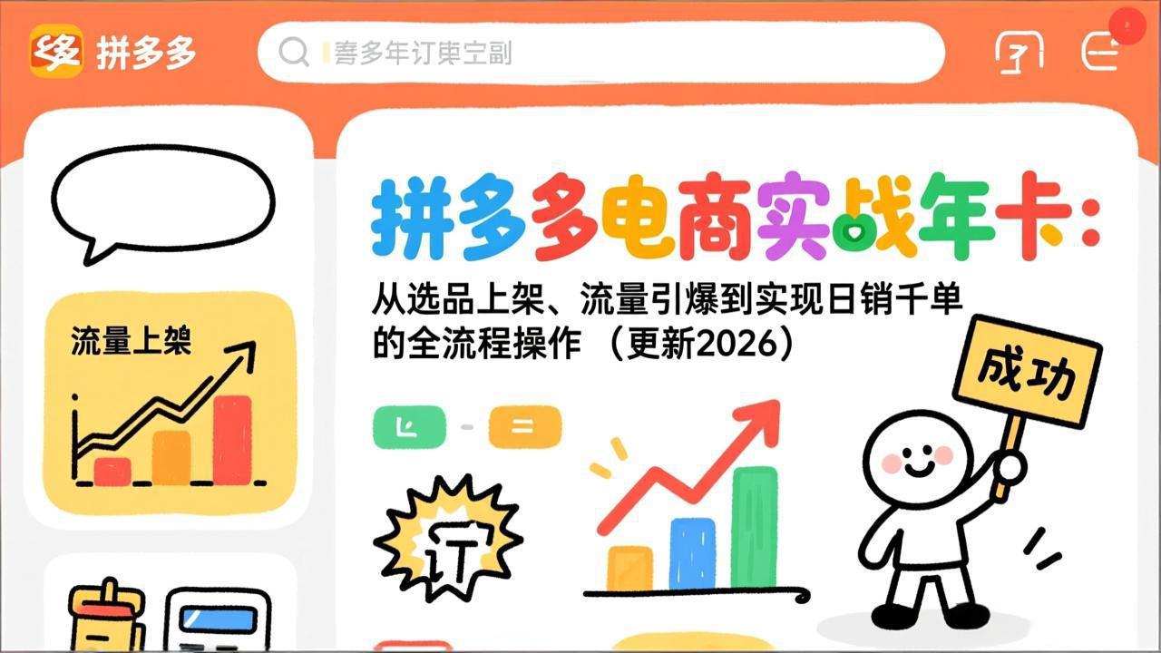 拼多多电商实战年卡:从选品上架、流量引爆到实现日销千单的全流程操作(更新2026年8月-墨痕微课